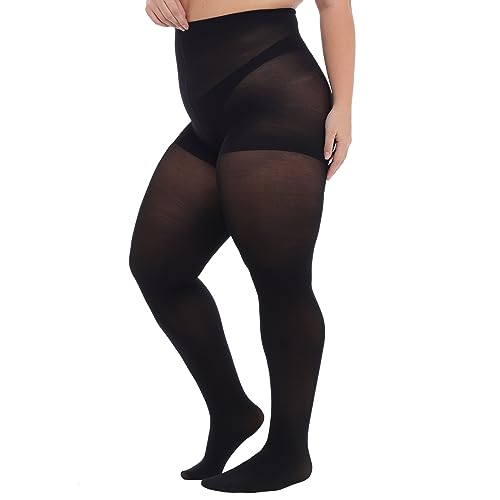 Yilanmy Women's Plus Size Pantyhose Control Top Semi Opaque Tights 70D High Waist Nylons 2 Pairs