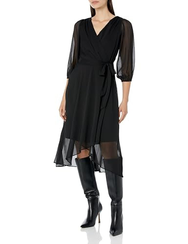 DKNY Women's Pleated Faux Wrap Dress, DEEP BLK, 2