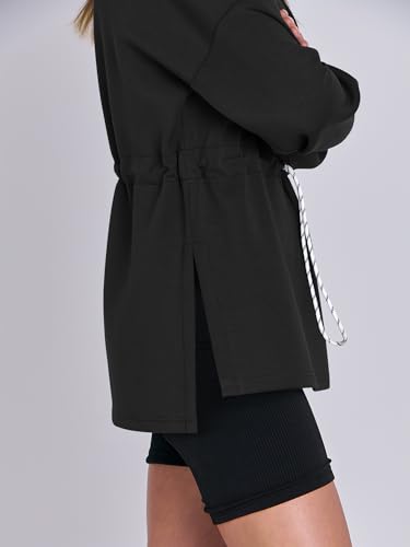 ANRABESS Womens Turtleneck Sweatshirts Drawstring Waist Pullover Tops Loose Fit Long Sleeve Hoodies 2024 Fall Preppy Outfits White Medium