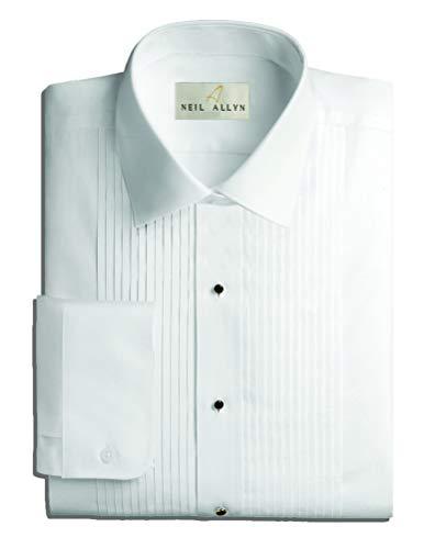 NEIL ALLYN Mens Tuxedo Shirt Poly/Cotton Laydown Collar 1/4" Pleat 15 X 36-37 White