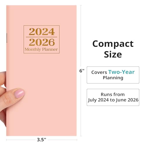 Pocket Calendar 2024-2026 for Purse, Monthly Pocket Planner Small Size (6.5" x 3.5"), Two Year Monthly Planner Pocket Size from July 2024 to June 2026 - Green