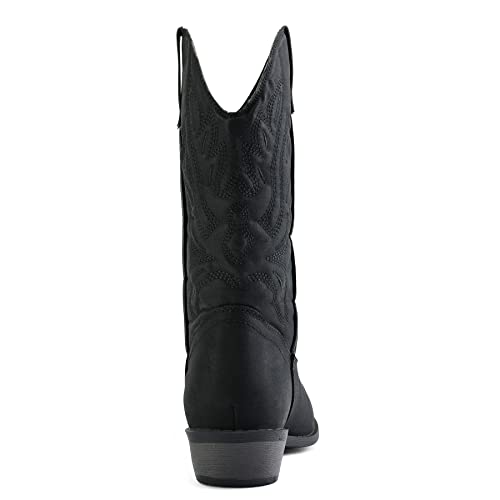 mysoft Women's Western Cowboy Boots Embroidered Mid-Calf Pointed Toe Cowgirl Boot (Available for Regular and Wide Calf)
