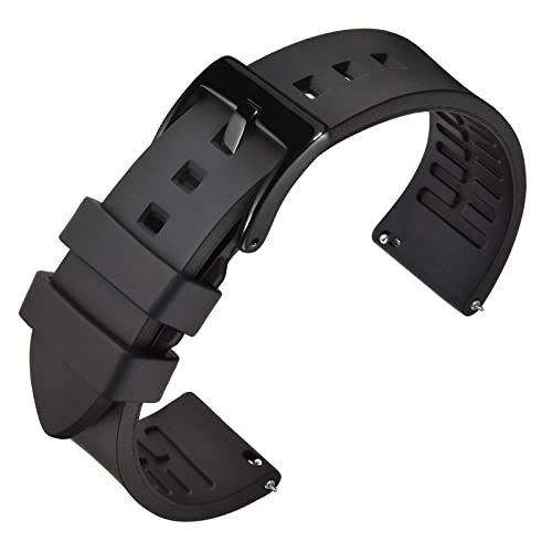 ANNEFIT Premium Silicone Watch Band, Quick Release Fluoro Rubber Strap 20mm with Black Buckle (Orange)