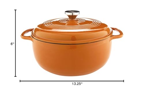 Lodge 6 Quart Enameled Cast Iron Dutch Oven with Lid – Dual Handles – Oven Safe up to 500° F or on Stovetop - Use to Marinate, Cook, Bake, Refrigerate and Serve – Apricot