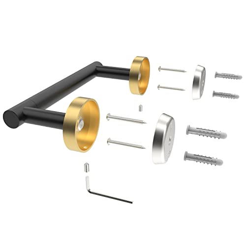 RARXTR Black and Gold Toilet Paper Holder SUS304 Stainless Steel Double Post Pivoting Toilet Paper Roll Holder Wall Mounted Tissue Holder for Commercial Bathroom RV Matte Black & Brushed Brass Finish