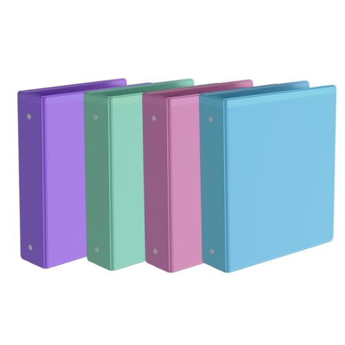 2 Inch 3 Ring Binder, Round Ring,with 2 Interior Pockets,Holds 450 Sheets Letter Size Paper,PVC Free, Assorted Colors 4 Pack