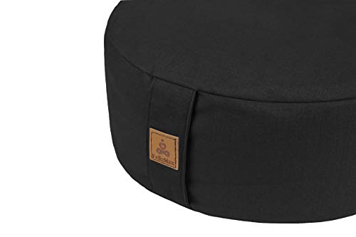 FelizMax Zafu Buckwheat Meditation Cushion,D=33cm/41cm H=14cm,Round Zabuton Meditation Pillow,Yoga Bolster Kneeling Pillow Premium Yoga Pillow Sitting on Floor Zippered Cotton Cover-33cm, Black