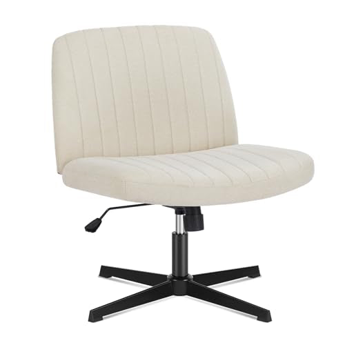 Sweetcrispy Office Chair No Wheels - Armless Desk Chair No Wheels Cross Legged Office Chair Wide Swivel Home Office Desk Chairs