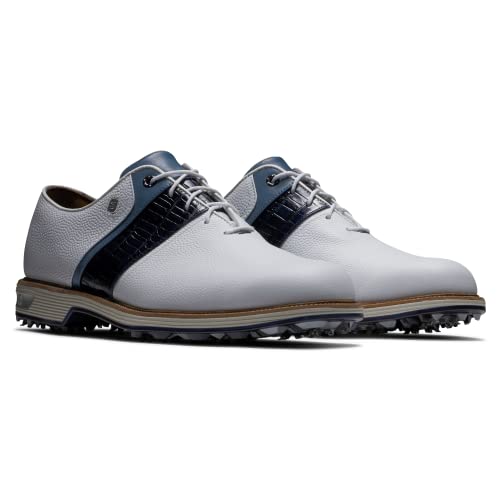 FootJoy Men's Premiere Series-Packard Golf Shoe, White/Light Blue/Navy, 9 Wide