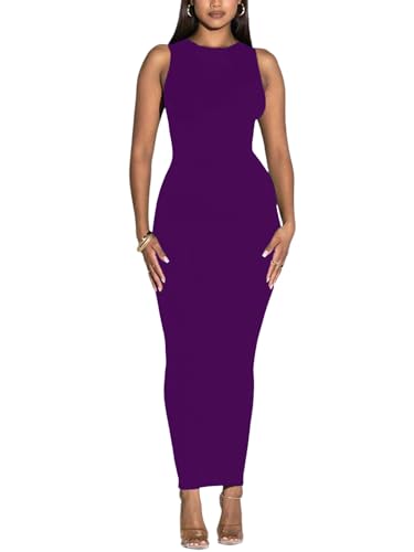 Women's Summer Long Bodycon Dress - Casual Basic Club Party Sleeveless Tank Sheath Dresses Navy Blue XXXL