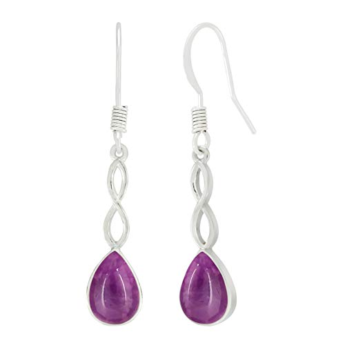 2.55 Cts Natural Amethyst Silver Plated Handmade Dangle Earrings For Women, Purple Stone February Birthstone Dangle Earrings