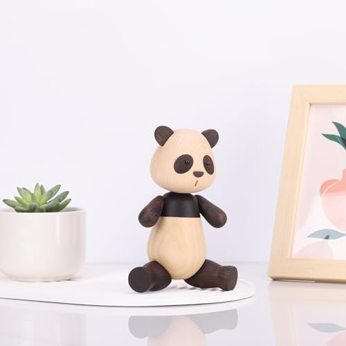 suruim Adorable Wooden Panda Statue Creative Cute Solid Wood Panda Doll Crafts Ornaments Charming Modern Doll for Jewelry, Decoration, and Gift-Giving (Panda-l)