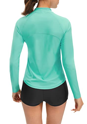 Rash Guard for Women - Long Sleeve Rashguard for Women Swim Shirt UV UPF 50 Sun Protection Zip up Swimming shirts (Klein Blue S)