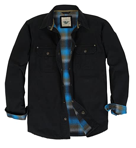 Gioberti Men's 100% Cotton Brushed and Soft Twill Shirt Jacket with Flannel Lining, Black, S