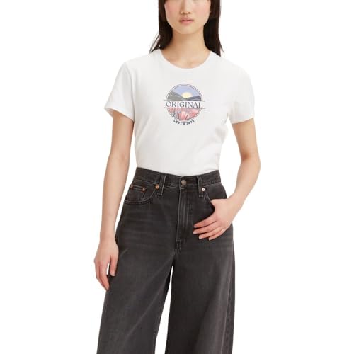 Levi's Women's Size Perfect Crewneck Tee Shirt (Also Available, Evelyn Floral Bw Bright White, 4X-Large Plus