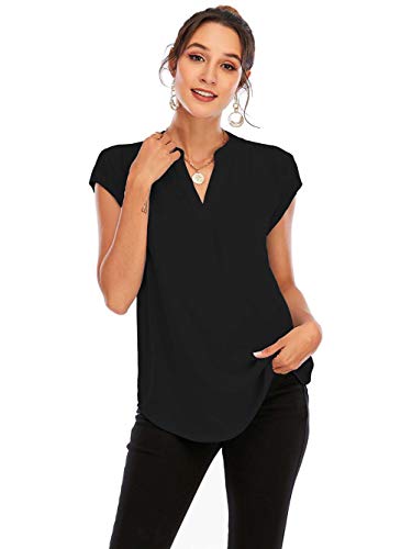 Famulily Womens Cap Sleeve Blouse V-Neck Professional Clothes for Work Grey XL