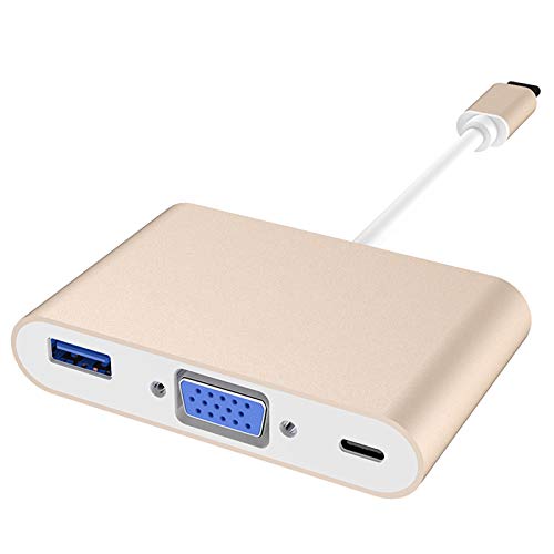 Cuxnoo USB C to VGA Adapter, Multiport USB-C Hub with Type C PD 60W Fast Charging and USB 3.0 for USB-C Laptop, Tablet, Smartphone to VGA Monitor, Projector and More