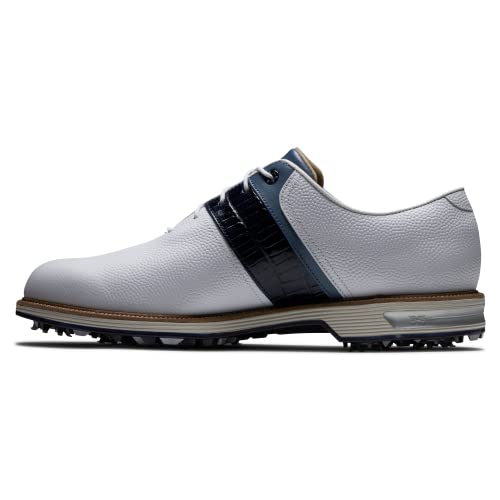 FootJoy Men's Premiere Series-Packard Golf Shoe, White/Light Blue/Navy, 9 Wide