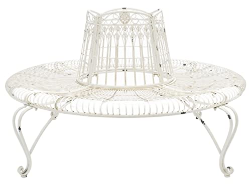 SAFAVIEH PAT5019B Outdoor Collection Ally Darling Antique White Wrought Iron 60-inch Round Tree Bench