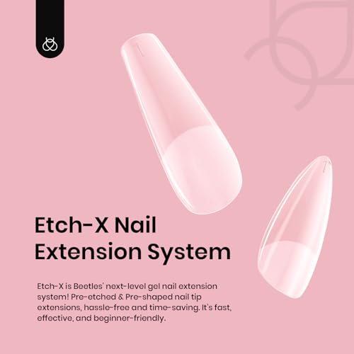 Beetles Gel Nail Tips Long Coffin Pre-Etched Nail Tips, 12 Sizes 288Pcs Pre Shaped Clear Gel Nail Tips Full Cover False Nail Tips Acrylic Glue on Nails Extension Fake Nails Manicure Gifts for Women