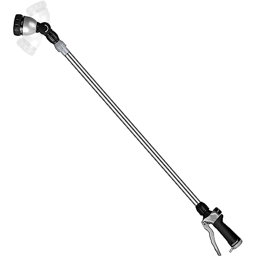 RESTMO 36”-60” (3ft-5ft) Metal Watering Wand, Long Telescopic Tube | 180° Adjustable Ratcheting Head | 7 Spray Patterns | Flow Control, Garden Hose Sprayer to Water Hanging Baskets, Shrubs, Black