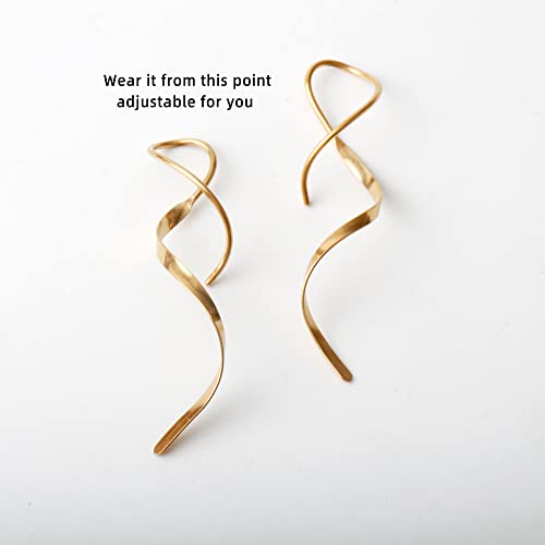 14K Gold Spiral Threader Earrings Handmade Sterling Silver Curve Dangling Drop Pull Through Earrings