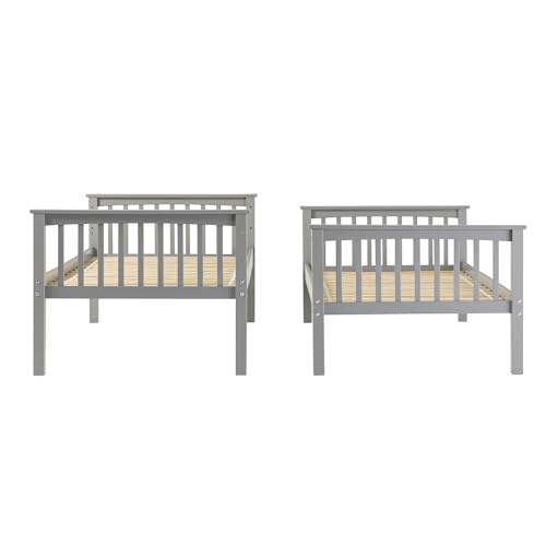 Walker Edison Resende Mission Style Solid Wood Twin over Twin Bunk Bed, Twin over Twin, Grey