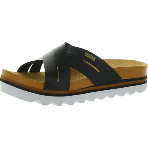 Reef Women's Cushion Bloom Hi Slide Sandal, Black/Tan, 5