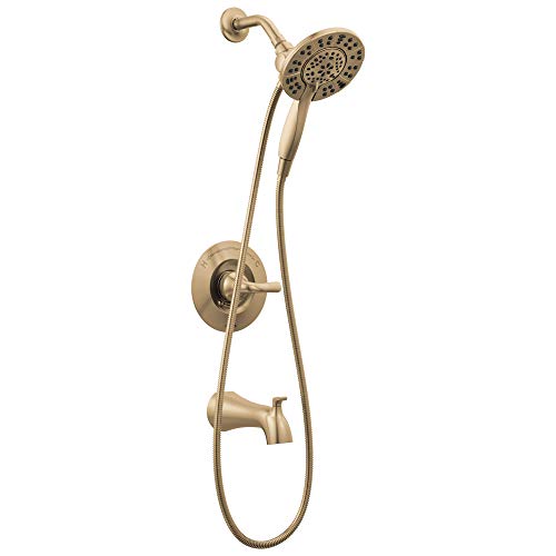 Delta 144840-CZ-I (Valve Included) Arvo 14 Series Single-Handle Tub Trim Kit Faucet with 4-Spray In2ition 2-in-1 Dual Hand Held Shower Head with Hose, Champagne Bronze