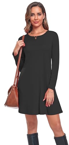 Moskill Long Sleeve Tshirt Dresses for Women with Pockets Casual Loose Swing Dress 3X-Large Mauve