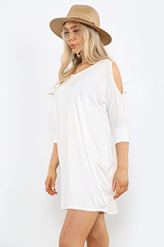 Loxdonz Women's Swimsuit Beach Cover Up Shirt Bikini Beachwear Bathing Suit Loose Beach Dress Small Cream