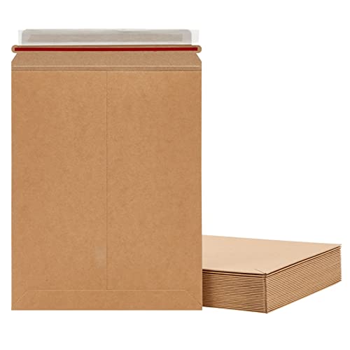 Juvale 25-Pack Stay Flat Rigid Cardboard Mailers 9 x 11.5 Inch - 450 GSM Brown Paper Comic Book Mailers Envelopes with Peel and Seal Closure for Mailing