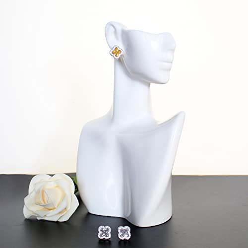 CHERUBIC Women's 925 Sterling Silver AAA Cubic Zirconia Stud Earrings Flower Shape Four-leaf Clover Designs Diamond Cut Crystal Jewelry Gift For Women
