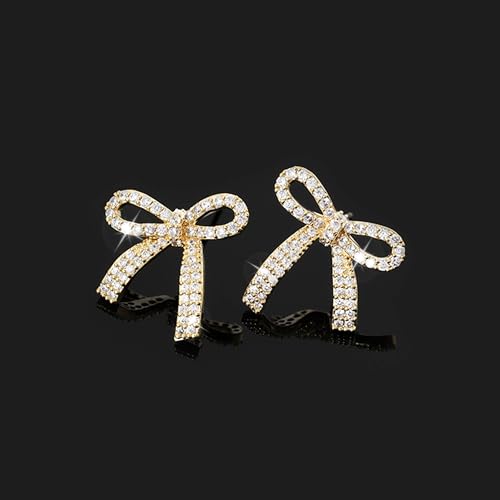 Gold Sparkly Bow Earrings for Women Rhinestone Chain Tassel Earring Crystal Fairy Teardrop Jewelry Gifts for Her Prom Dress Jewerly 2024 Wedding Gifts