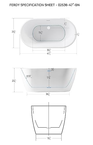 FerdY Nami 67" Acrylic Freestanding Bathtub, V Shape Freestanding Soaking Acrylic Bathtub, Modern White, cUPC Certified, Chrome Drain and Classic