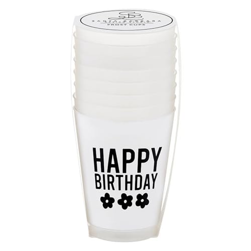 Santa Barbara Design Studio Party Cups 8-Count Reusable BPA-Free Plastic Frost Cups, 16-Ounce, Happy Birthday