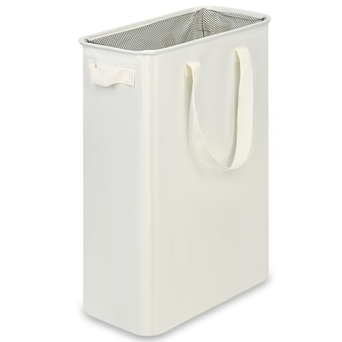 efluky Laundry Basket, Dirty Clothes Basket with Handles, Foldable Laundry Basket for Clothes, Tall Laundry Basket for Laundry Room, Dorm and Bedroom, 12.7 Gallons(48L) Beige