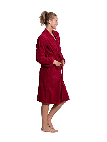 Turkuoise Women's 100% Cotton Turkish Terry Cloth Kimono Bathrobes, White, Medium
