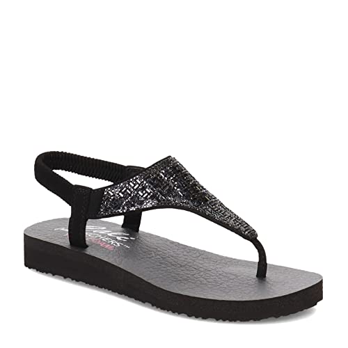 Skechers Women's Meditation-Sweet Rock Flip-Flop, Blk/blk, 5