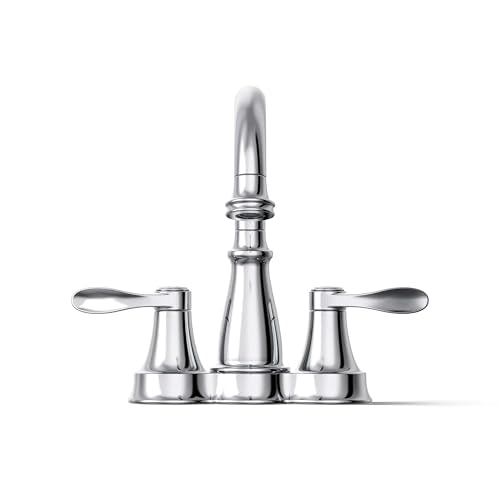 KOHLER 27378-4K-BN Bellera Centerset 4 inch Bathroom Faucet with Pop-Up Drain Assembly, 2-Handle Bathroom Sink Faucet, 1.0 gpm, Vibrant Brushed Nickel
