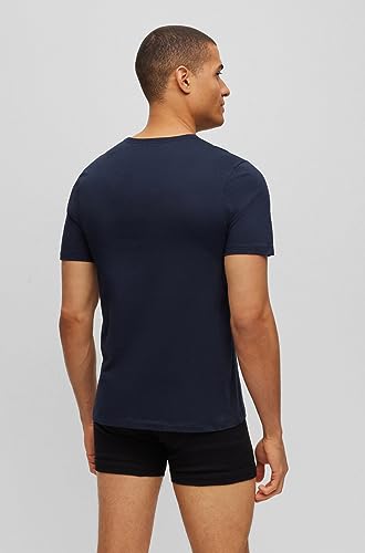 BOSS Mens 3-Pack Crew Neck Cotton Jersey T-Shirts, Blue Navy, Dark Grey, Soil Black, Small US