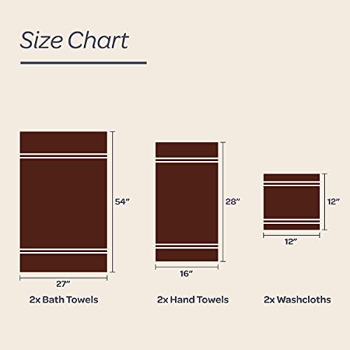 6PC Towel Set - Absorbent Cotton Bathroom Accessories with Bath Towels, Hand Towels, and Wash Cloths - Solid and Striped Bath Sheets by Lavish Home (Brown)