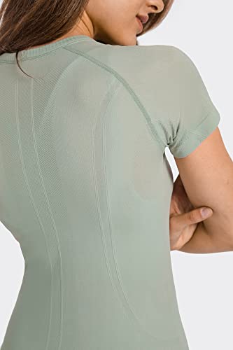 altiland Seamless Workout T Shirts for Women, Breathable Short Sleeve Yoga Tops, Athletic Gym Shirts (Airy Blue,S)