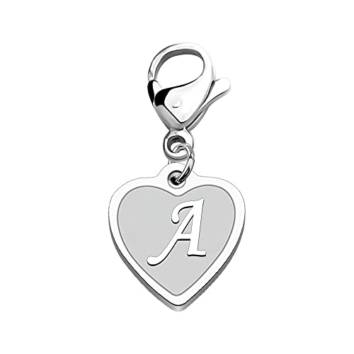 FAADBUK Initial Letter A-Z Alphabet Heart Charm for Bracelet Keychain Necklace Initial Stainless steel Clasp Clip on Charm (intial M)