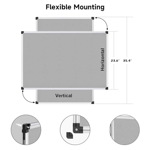 XBoard Grey Fabric Bulletin Board 36 x 24 inch, Wall Mounted Fabric Message Notice Board 3' x 2' with Sliver Aluminum Framed for Home Office School
