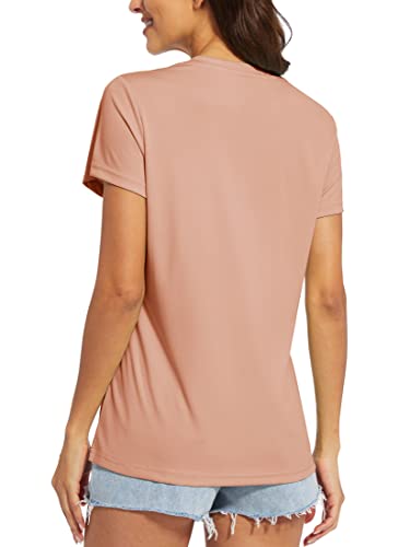 MAGCOMSEN Running Shirts for Women Dry Fit Short Sleeve T Shirts Women Rash Guard Quick Dry Hiking Shirts Fishing Shirts Rose M