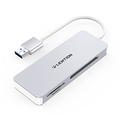 LENTION USB 3.0 to CF/SD/Micro SD Card Reader, SD 3.0 Card Adapter for SD/SDHC/SDXC/MMC/RS-MMC/Micro SD/Micro SDHC/Micro SDXC/CF Type I, Compatible Windows, MacOS, ChromeOS, More (CB-H12, Silver)