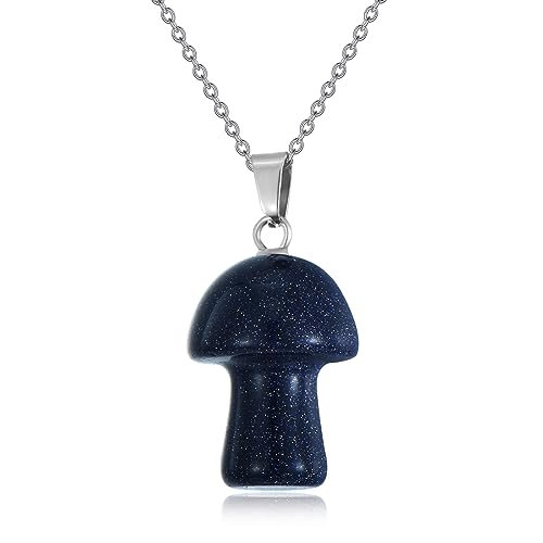 VIJASHOP Lapis Mushroom Necklace for Women Blue Mushroom Pendant Cute Lapis Lazuli Mushroom Jewelry Gifts for Mother Girlfriend Her (18 inches Chain)
