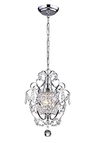 Edvivi Amorette Mini Chandelier Chrome Crystal Chandeliers, 1 Light Modern Elegant Glam Ceiling Light Fixture Chrome, Adjustable Hanging Lighting for Closet, Bedroom, Girls Room, Kitchen Island