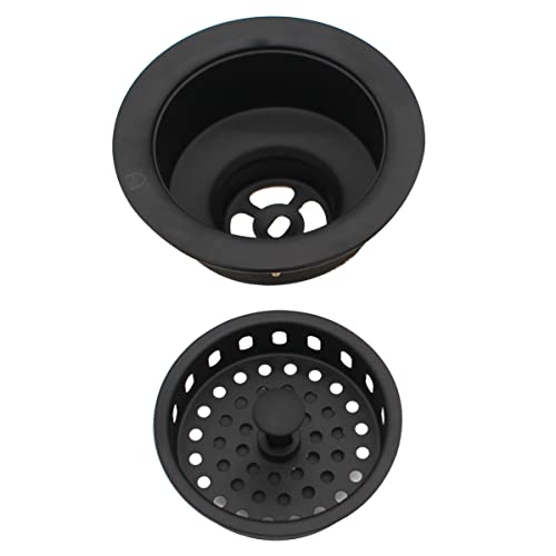 Westbrass CO2196-62 Combo Pack 3-1/2" Post Style Large Basket Strainer and Extra-Deep Collar Kitchen Sink Waste Disposal Flange with Stopper, Matte Black